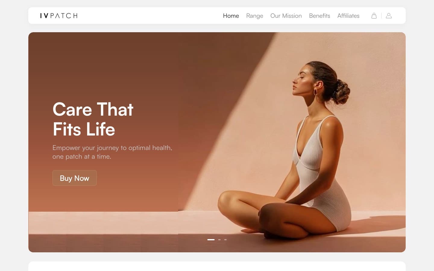 IVPATCH wellness e-commerce homepage with product hero, Buy Now, and store navigation